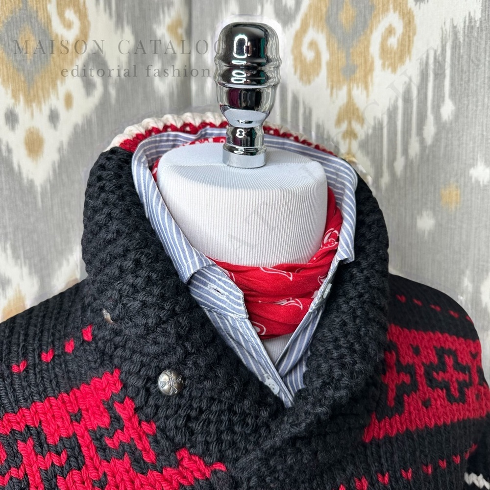 Polo Ralph Lauren Southwestern Aztec Hand-Knit Black Wool Shawl Collar Sweater - Picture 16 of 16
